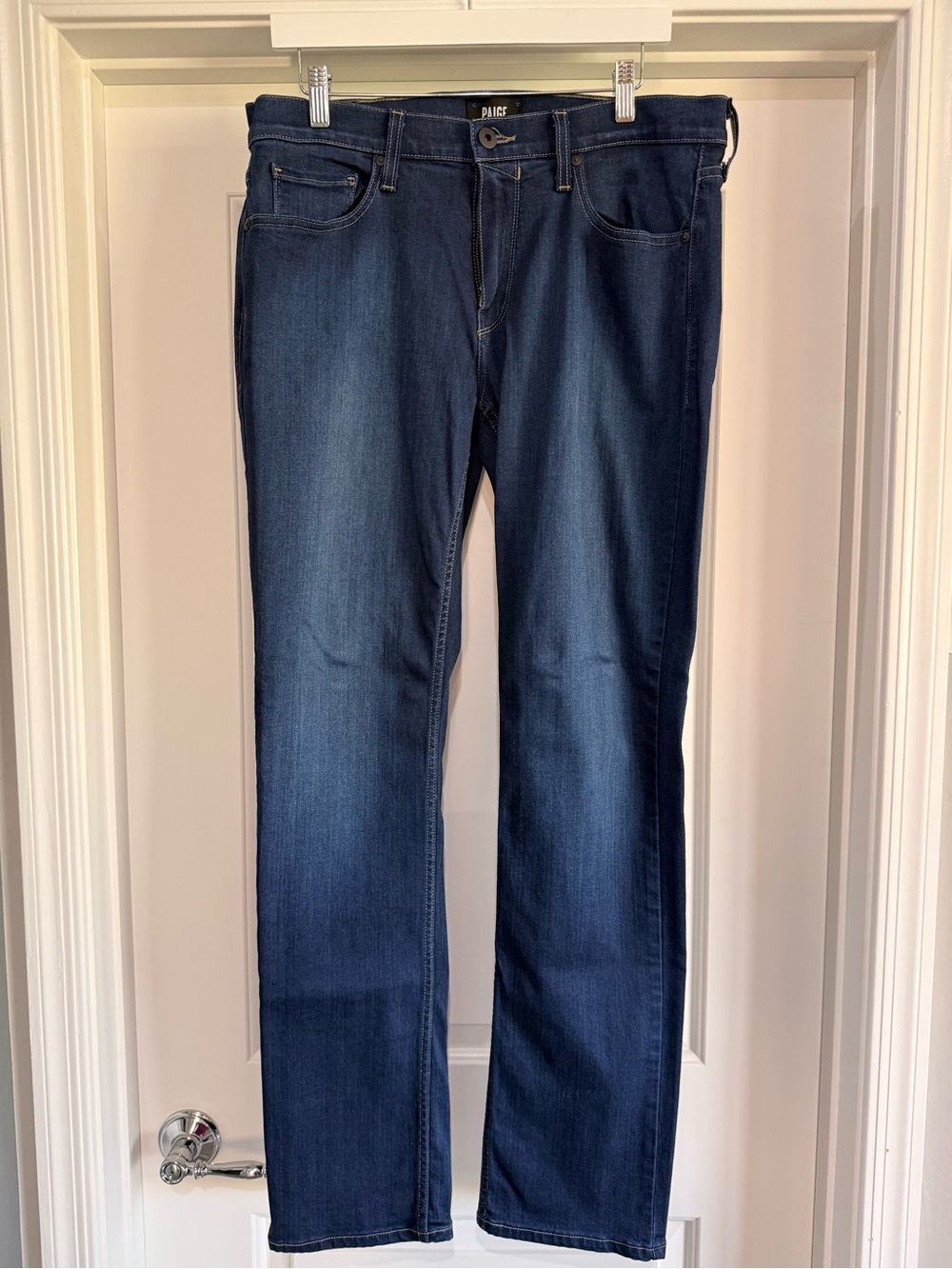 PAIGE Men’s Dark Blue Straight-Leg Jeans